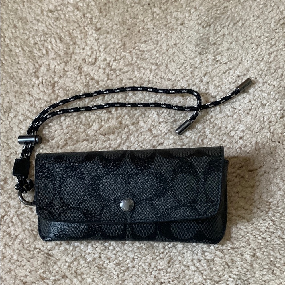 Coach Black Signature Canvas Wristlet Glasses case